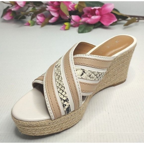 Coach Women Wedges Sandals Espadrilles 8.5 Florentine Ivory Snake Platform Chalk - Picture 1 of 12